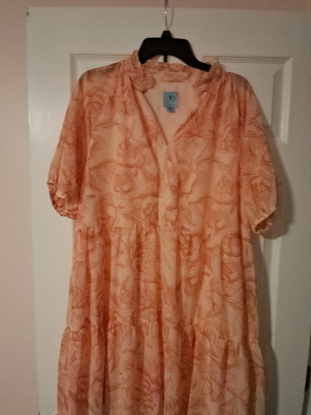 CeCe Peach Floral Ruffle V-Neck Dress
